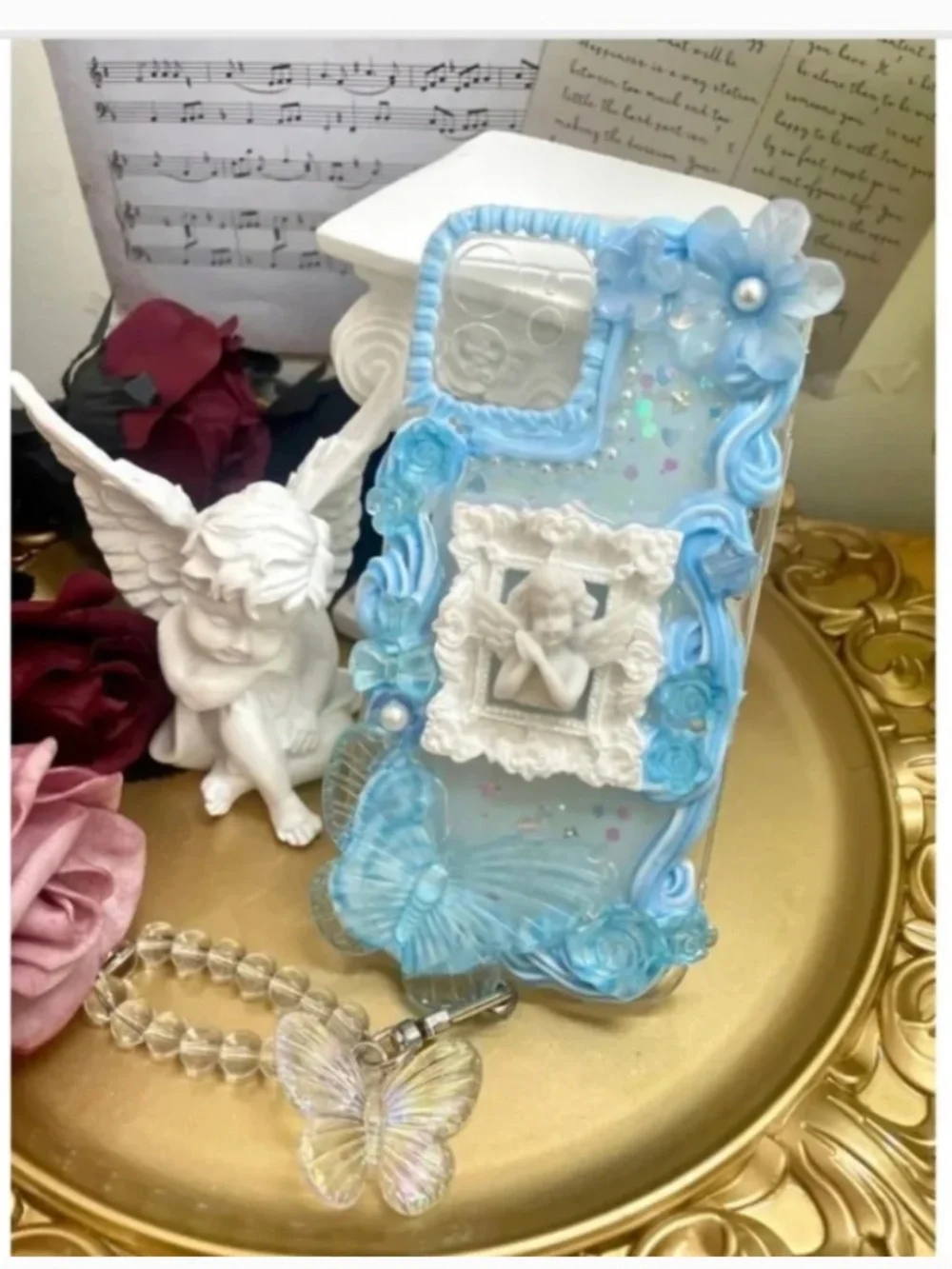 iPhone 12 Baroque butterfly or angel Phone Case, Handmade Phone case